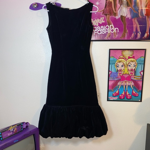 Vtg 50s 60s Velvet Bubble Hem Dress - Picture 1 of 5
